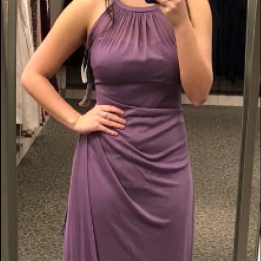 DAVIDS BRIDAL PURPLE HALTER BRIDESMAIDS DRESS